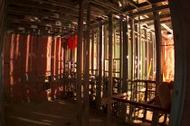 Red girders of Bren Hall under construction, UC Irvine