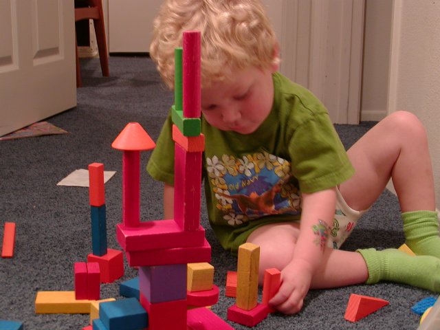 Timothy making towers