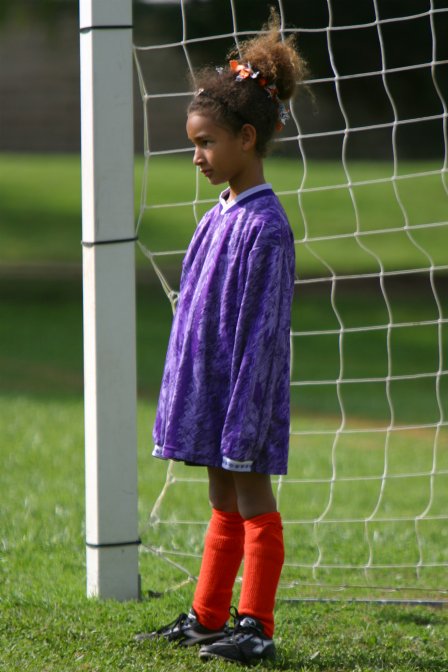 Tiger goalie Gabrielle in a too-large goalie jersey