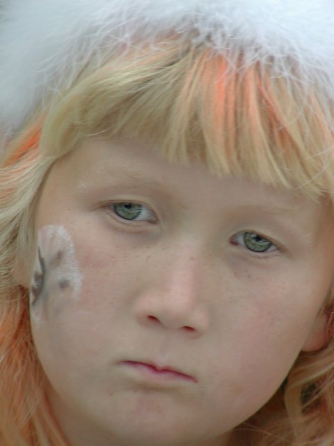 Sara with Face Paint and Orange Hair