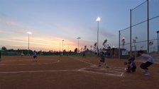 Wide view of Haley at bat