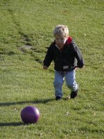 Timothy with the purple soccer ball