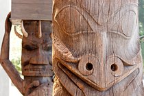Two totem poles, Museum of Anthropology, Vancouver, Canada