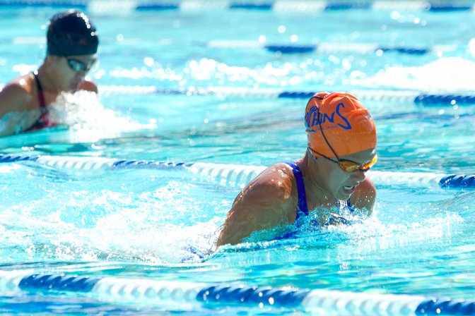 Lisa opens a lead in the 15-18 girls breaststroke