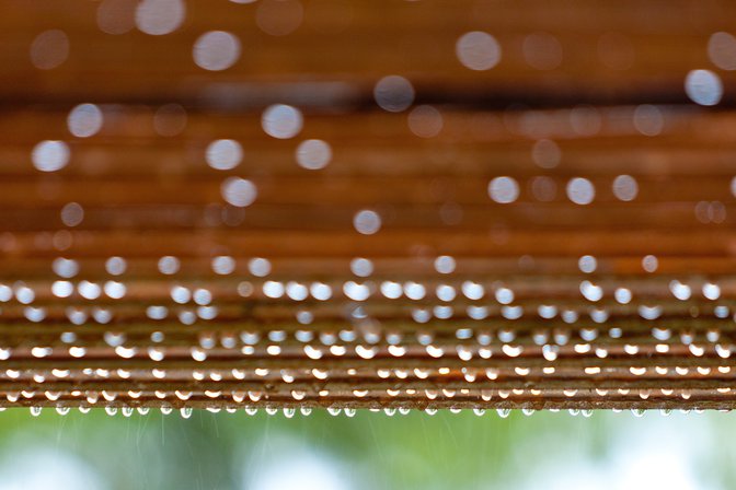 Raindrops on wooden trellis