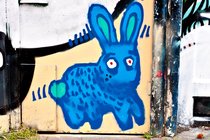 Blue bunny, graffiti in Spui, Amsterdam