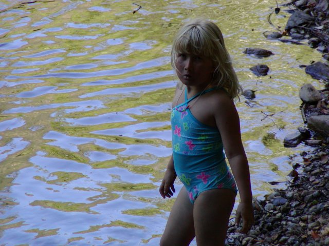 Sara about to swim in the river