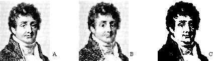 Three images of a composer, different compression characteristics