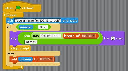 Scratch block for prompting user for list of names