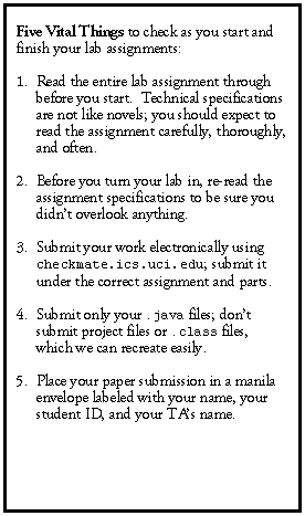 Five Vital Things to check as you start and finish your lab assignments: