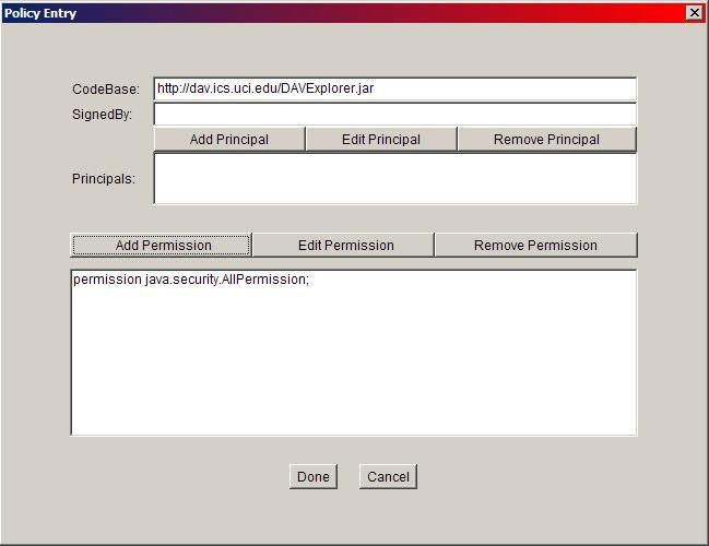 Policy Tool Permissions Window