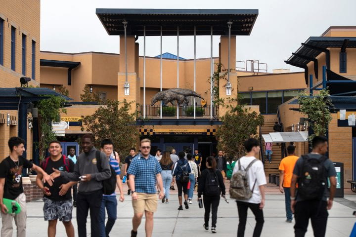 Students walking outside the UCI Student Center
