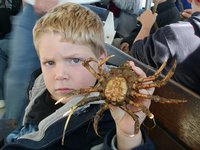 Timothy shows off a crab