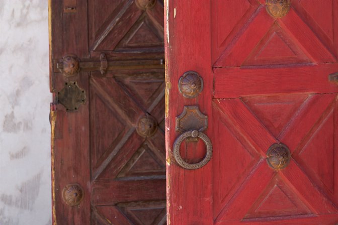 Red stair tower doors, Scotty's Castle