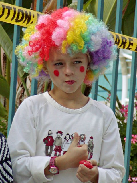 Alaia as a Rainbow Wig Clown