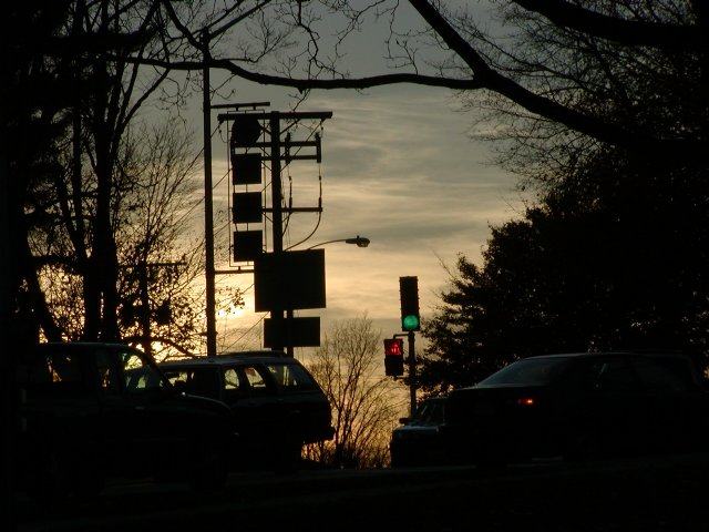 Sunset traffic, downtown Amherst