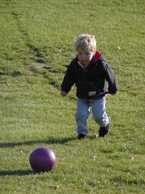 Timothy with the purple soccer ball