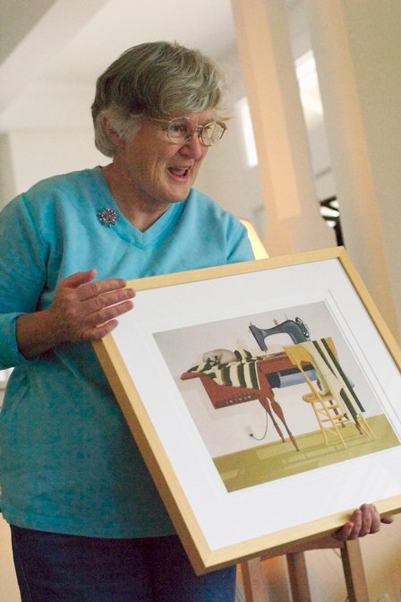Maureen with newly framed cat picture