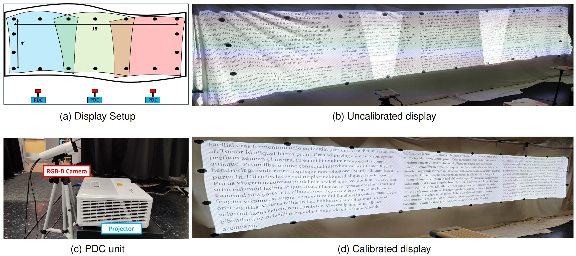 Real-time Seamless Multi-Projector Displays on Deformable Surfaces